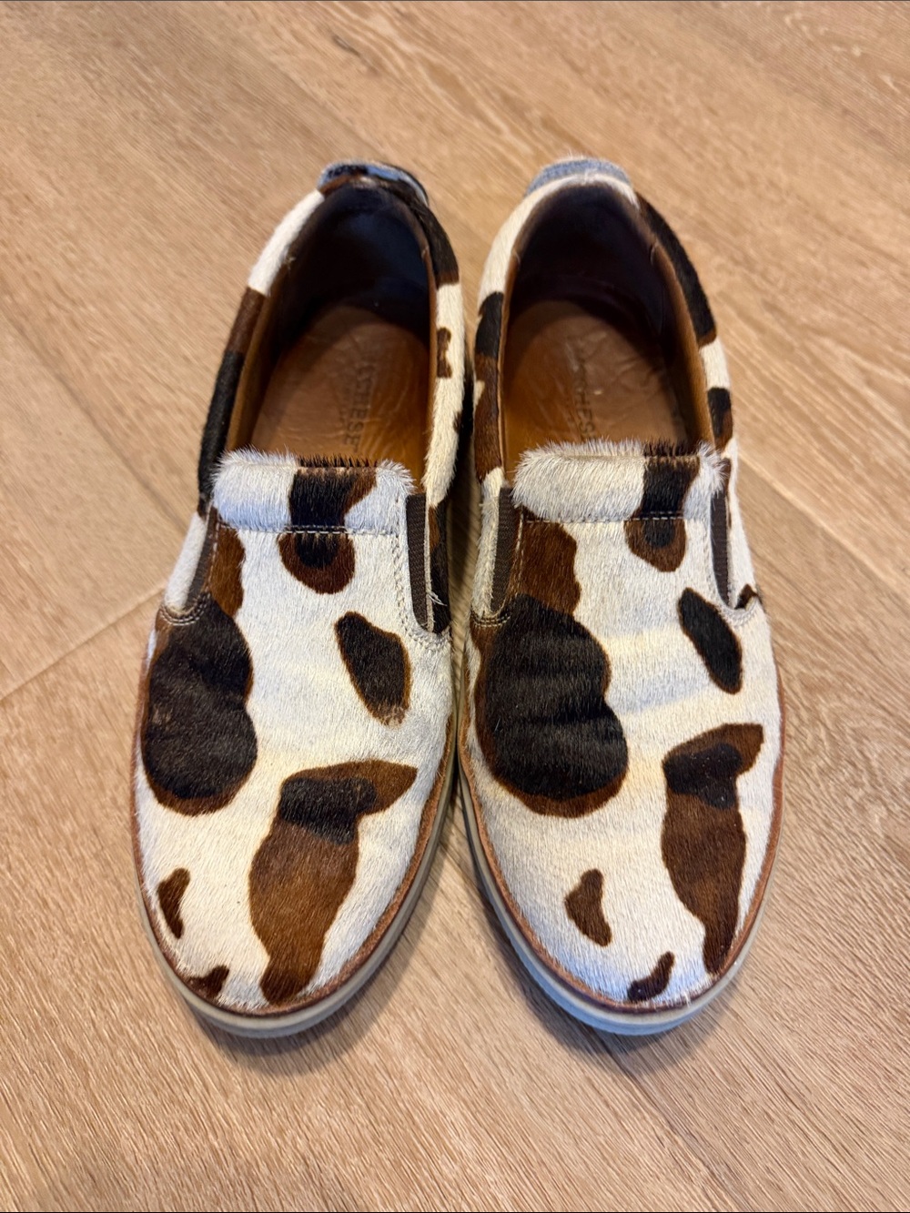 Lucchese Cowhide Slip-On Sneakers in Brown, Black & White
